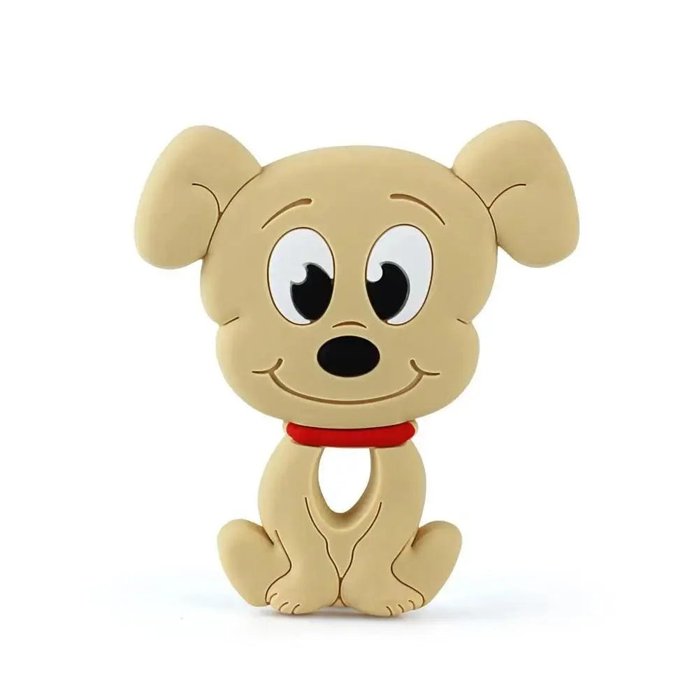Dog teether Stevvex beige silicone toy with red collar on Tampa Home & Garden Store