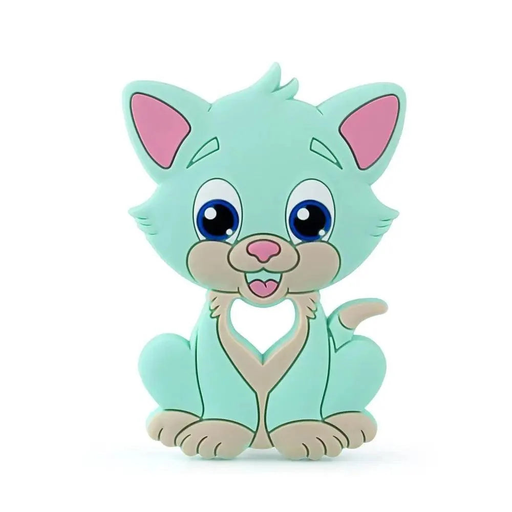 Stevvex baby silicone teether mint green with pink ears and blue eyes heart chest cutout on Tampa Home & Garden Store