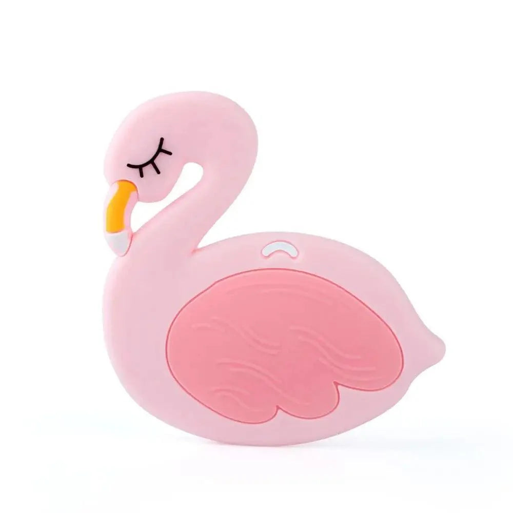 Baby silicone teether flamingo toy pink with orange beak Stevvex BPA free on Tampa Home & Garden Store