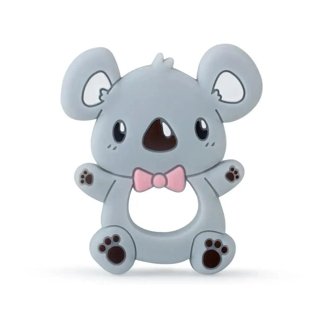 Stevvex gray koala bear silicone teether with pink bow tie, BPA-free baby teether on Tampa Home & Garden Store