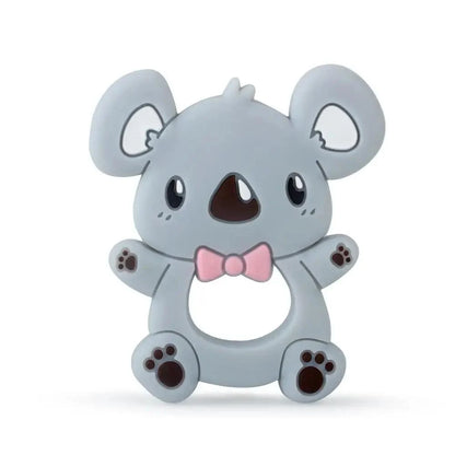 Stevvex gray koala bear silicone teether with pink bow tie, BPA-free baby teether on Tampa Home & Garden Store