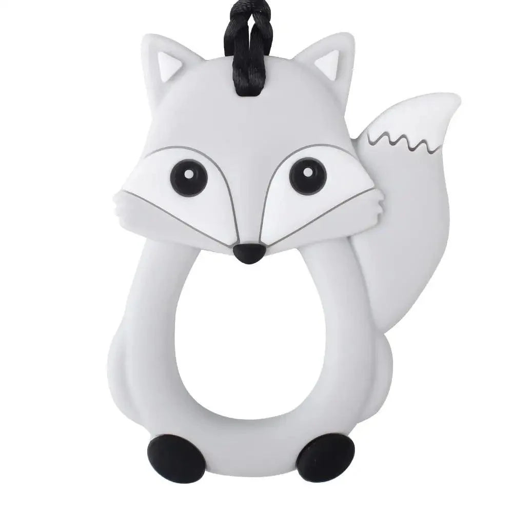 Fox-shaped silicone baby teether, gray/white, BPA-free, Stevvex on Tampa Home & Garden Store