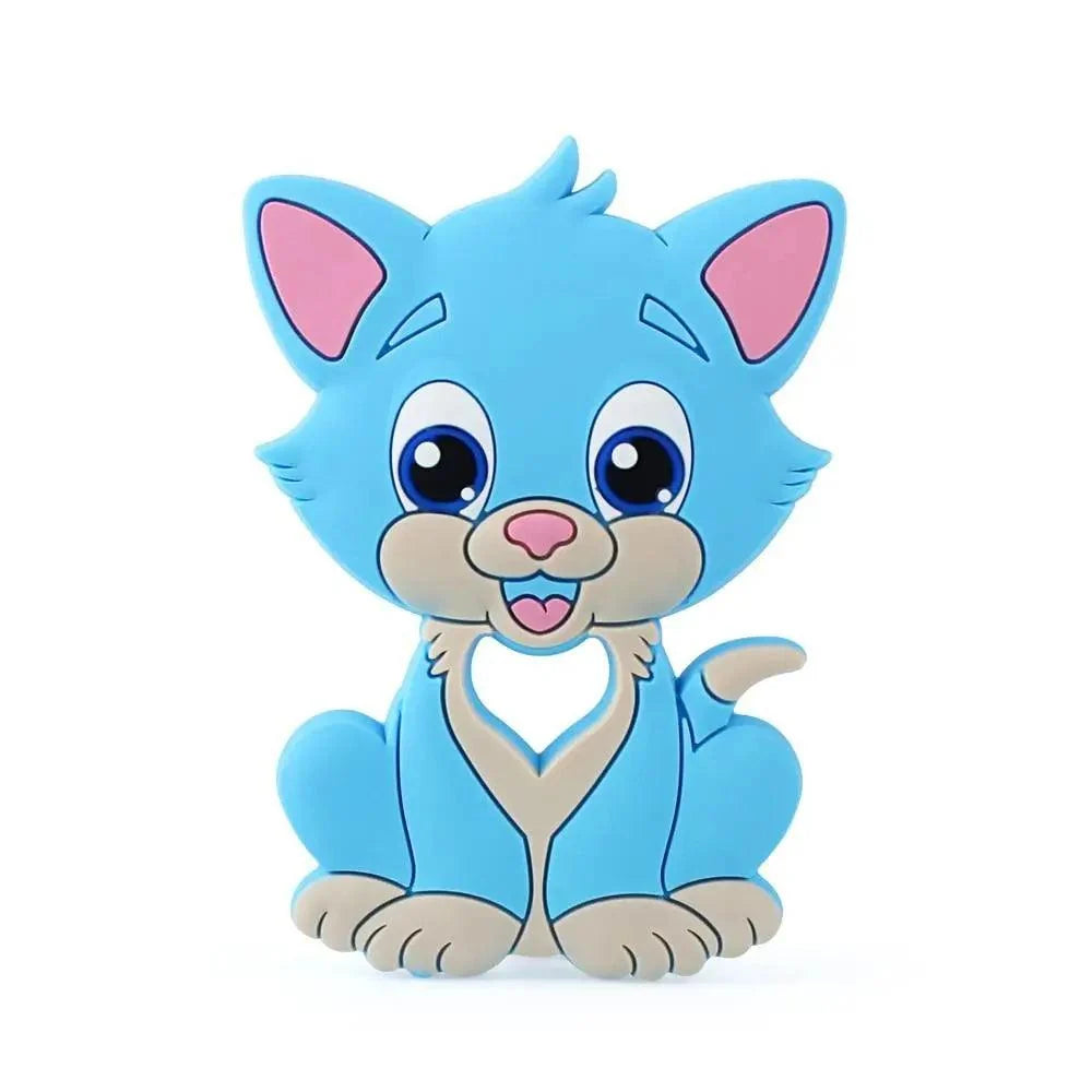 Stevvex baby silicone teether dog figure, BPA-free blue teething toy with beige muzzle on Tampa Home & Garden Store