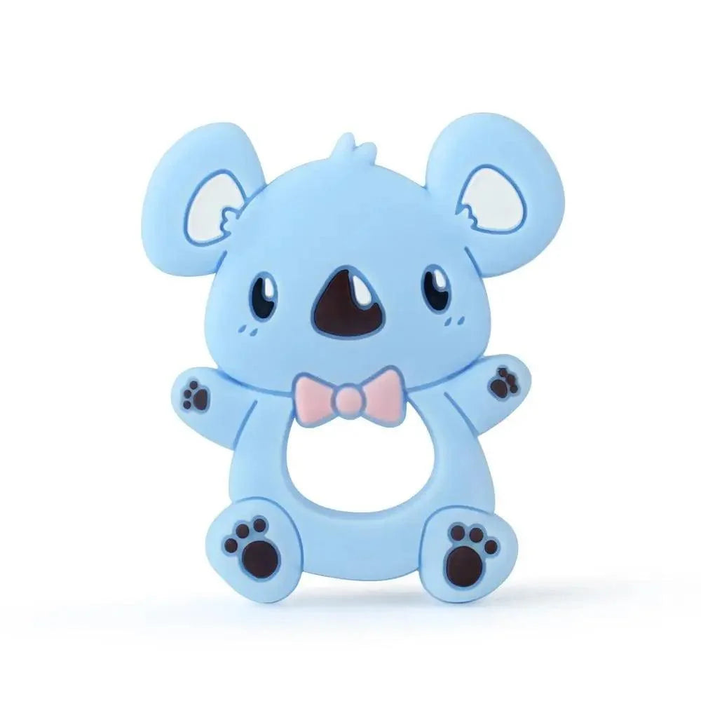 Koala silicone teether for babies, blue with pink bow tie on Tampa Home & Garden Store
