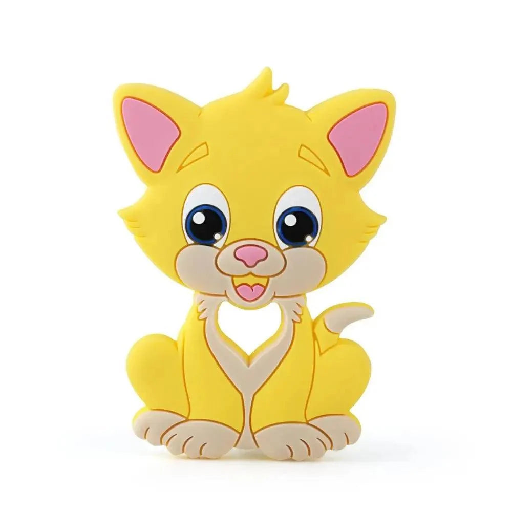 Stevvex baby silicone teether toy yellow kitten with pink ears blue eyes on Tampa Home & Garden Store