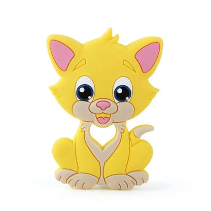 Stevvex baby silicone teether toy yellow kitten with pink ears blue eyes on Tampa Home & Garden Store