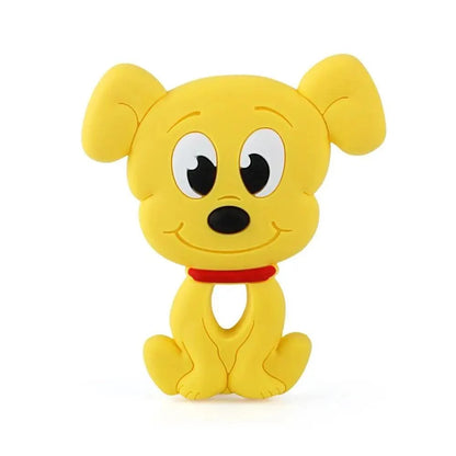Stevvex BPA-free silicone teether dog figure in yellow with red collar on Tampa Home & Garden Store