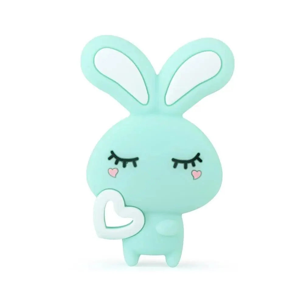 Baby silicone teether bunny by Stevvex in mint green with white ears on Tampa Home & Garden Store