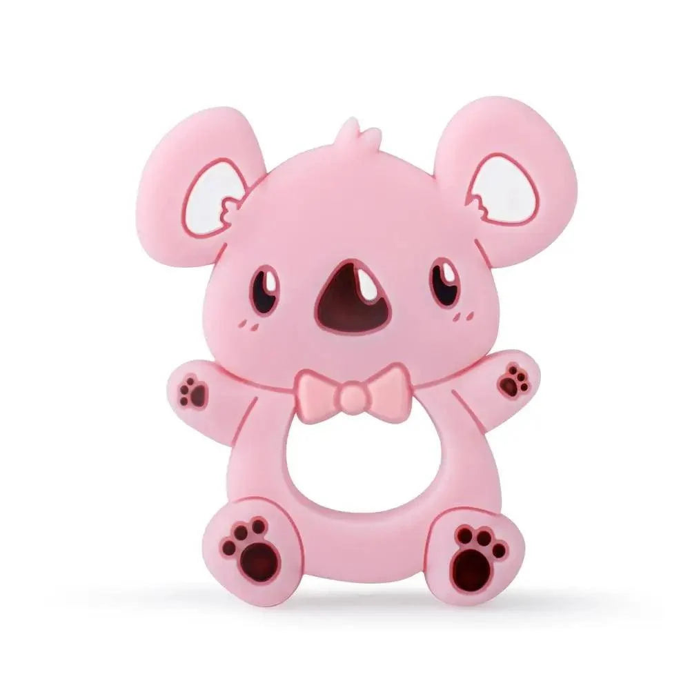 Stevvex pink silicone koala teether with bow tie, BPA free baby teething toy on Tampa Home & Garden Store