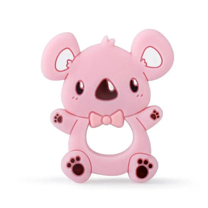 Stevvex pink silicone koala teether with bow tie, BPA free baby teething toy on Tampa Home & Garden Store
