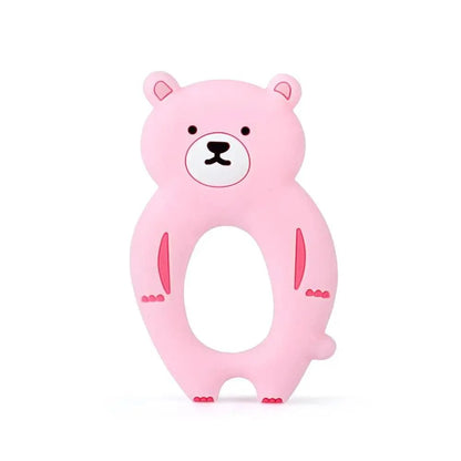 Stevvex baby silicone teether pink bear-shaped ring with hollow center on Tampa Home & Garden Store