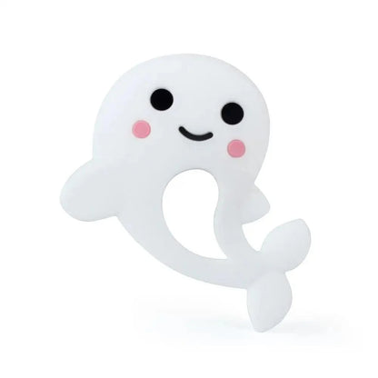 Stevvex BPA-free silicone teether white smiling animal shape with pink cheeks on Tampa Home & Garden Store