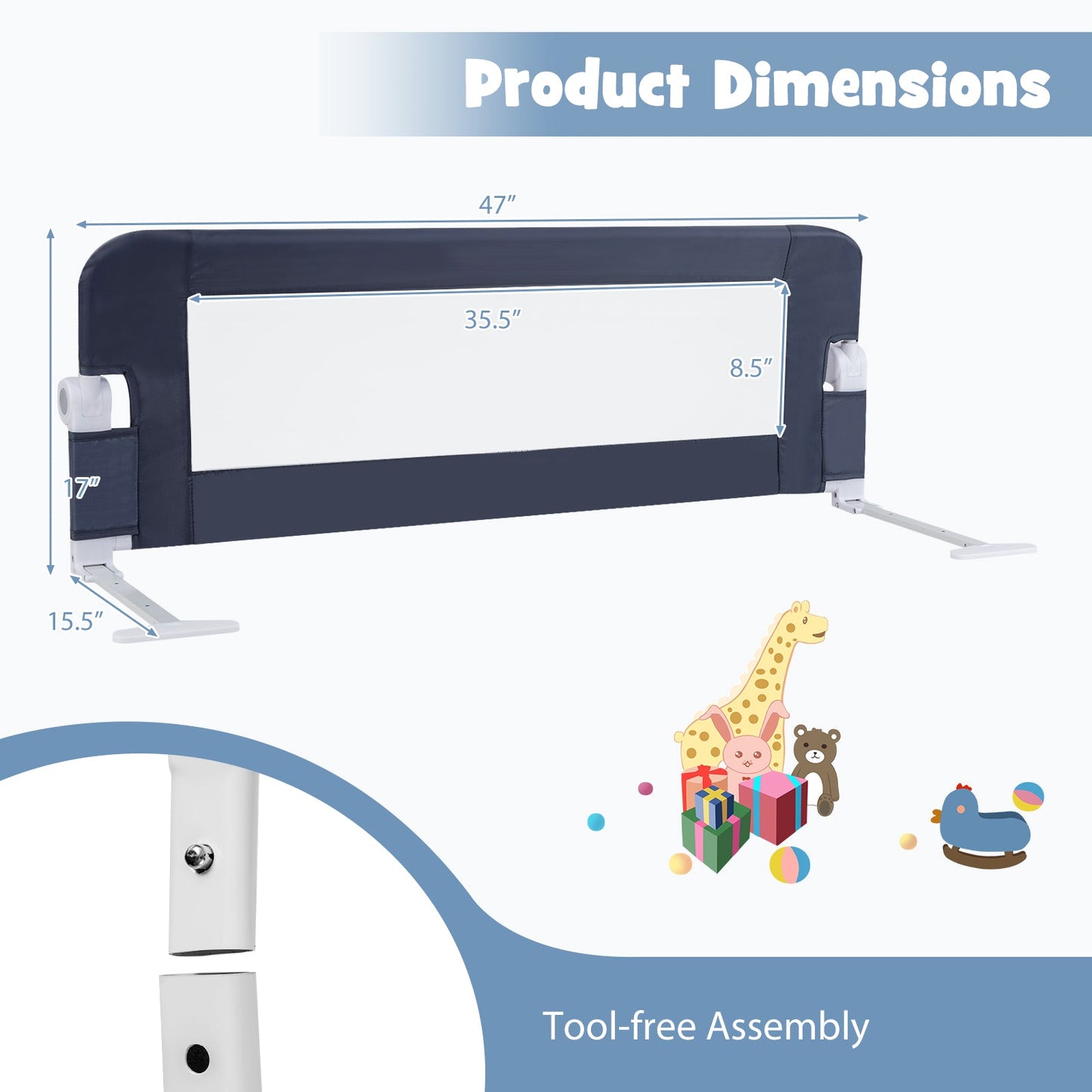 Foldable Bed Rail Swing Down Baby Bed Guard Rail