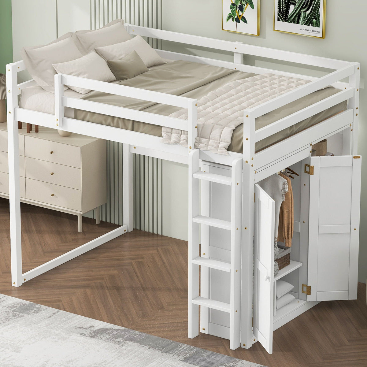 Loft bed with built-in wardrobe and storage shelves, white LED light by HouseOfZazla on Tampa Home & Garden Store