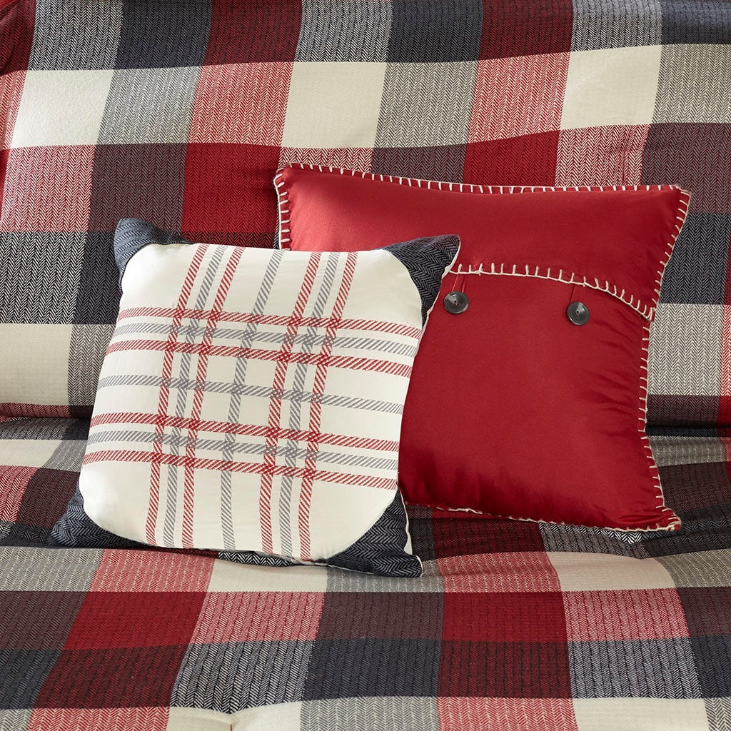 7 Piece Red Herringbone Comforter Set Cal King