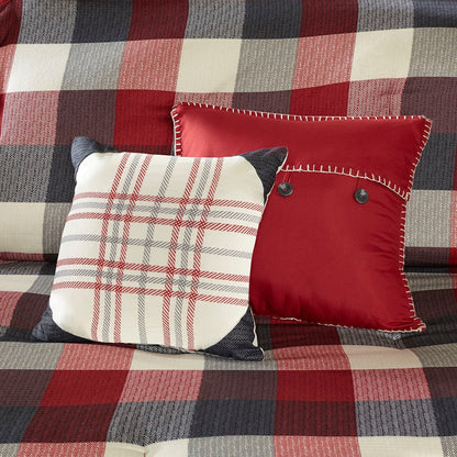 7 Piece Red Herringbone Comforter Set Cal King
