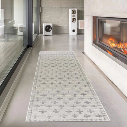 Tigris Swiss Cross Ivory and Gray Area Rug
