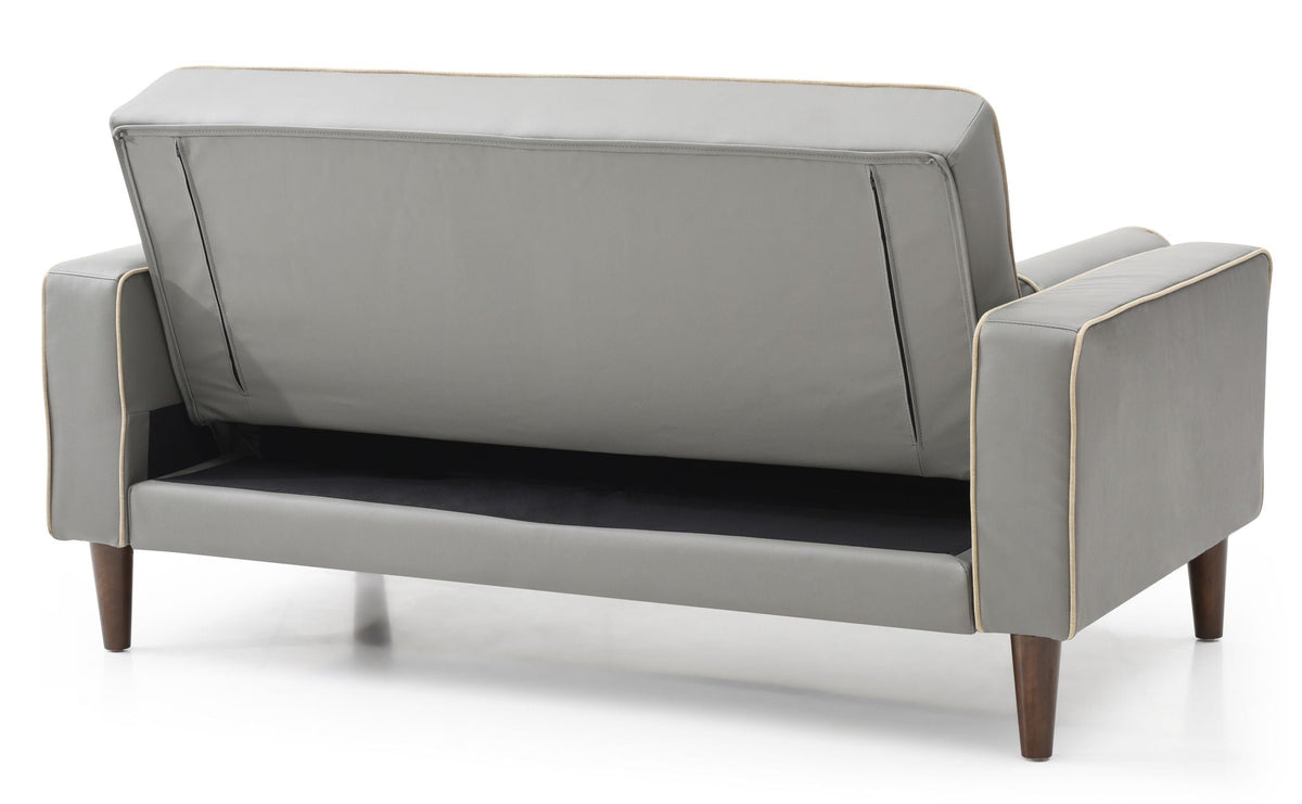 HouseOfZazla contemporary futon loveseat for two in gray with beige piping and wood legs on Tampa Home & Garden Store