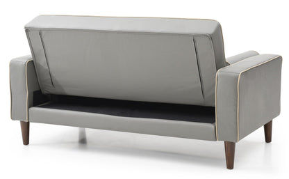 HouseOfZazla contemporary futon loveseat for two in gray with beige piping and wood legs on Tampa Home & Garden Store