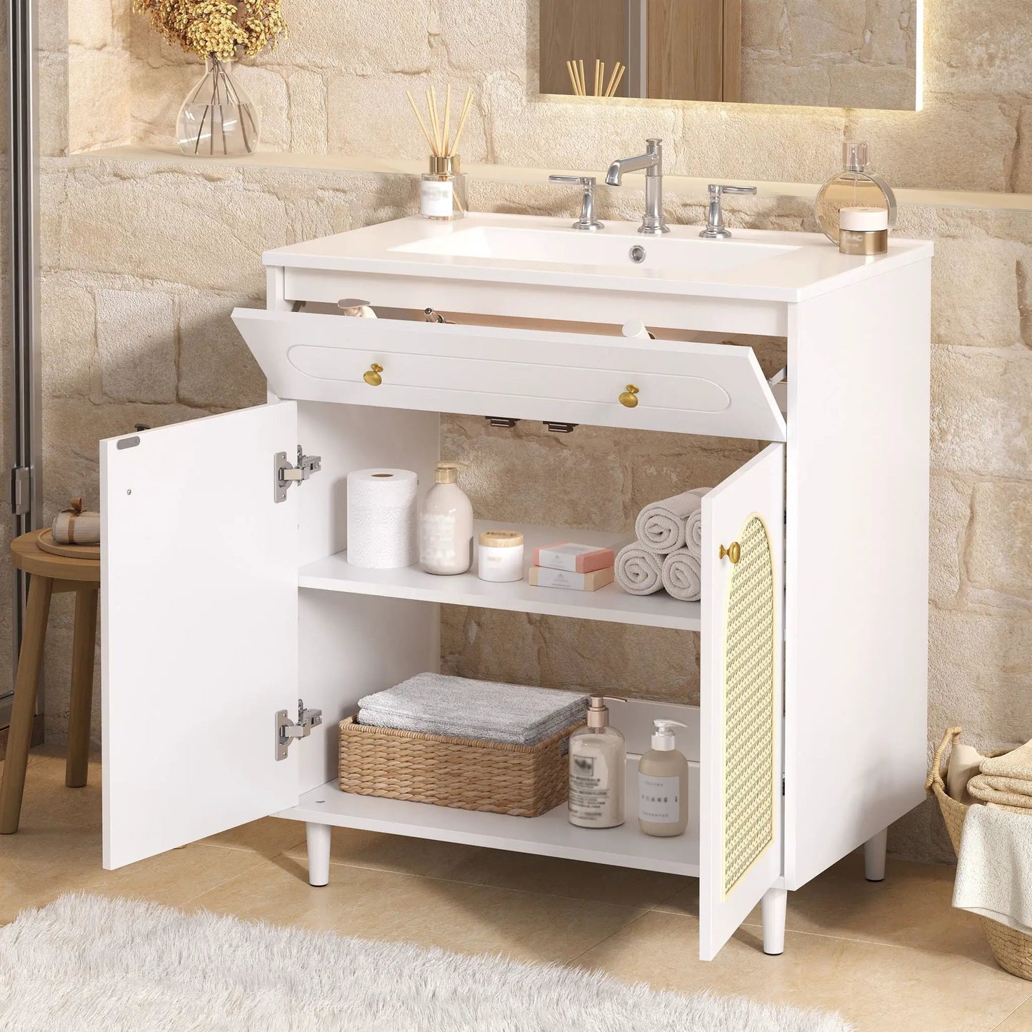 Modern Bathroom Vanity with Sink and Shelf