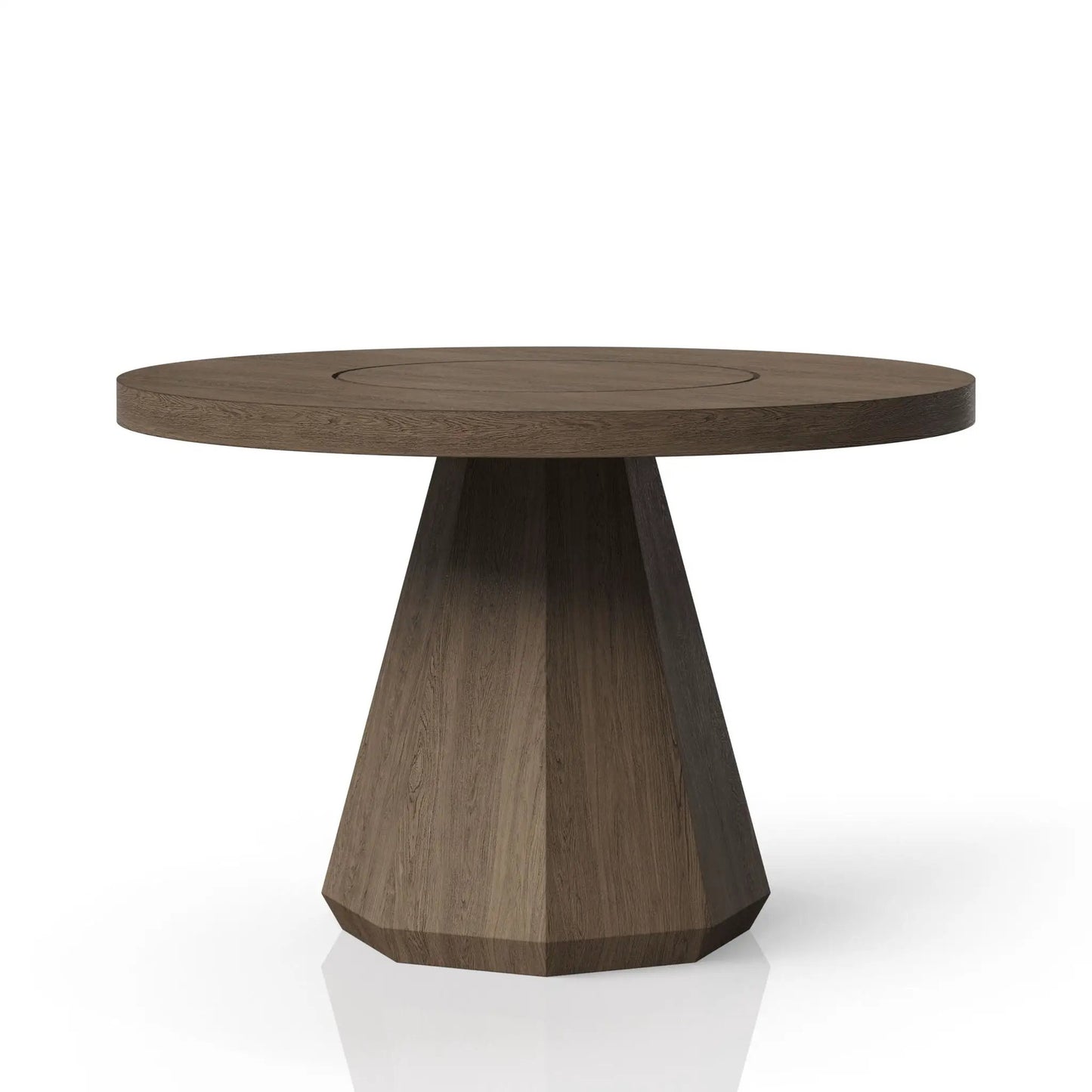 Elegant Round Dining Table Unique Piece Furniture brown wood top with pedestal base on Tampa Home & Garden Store