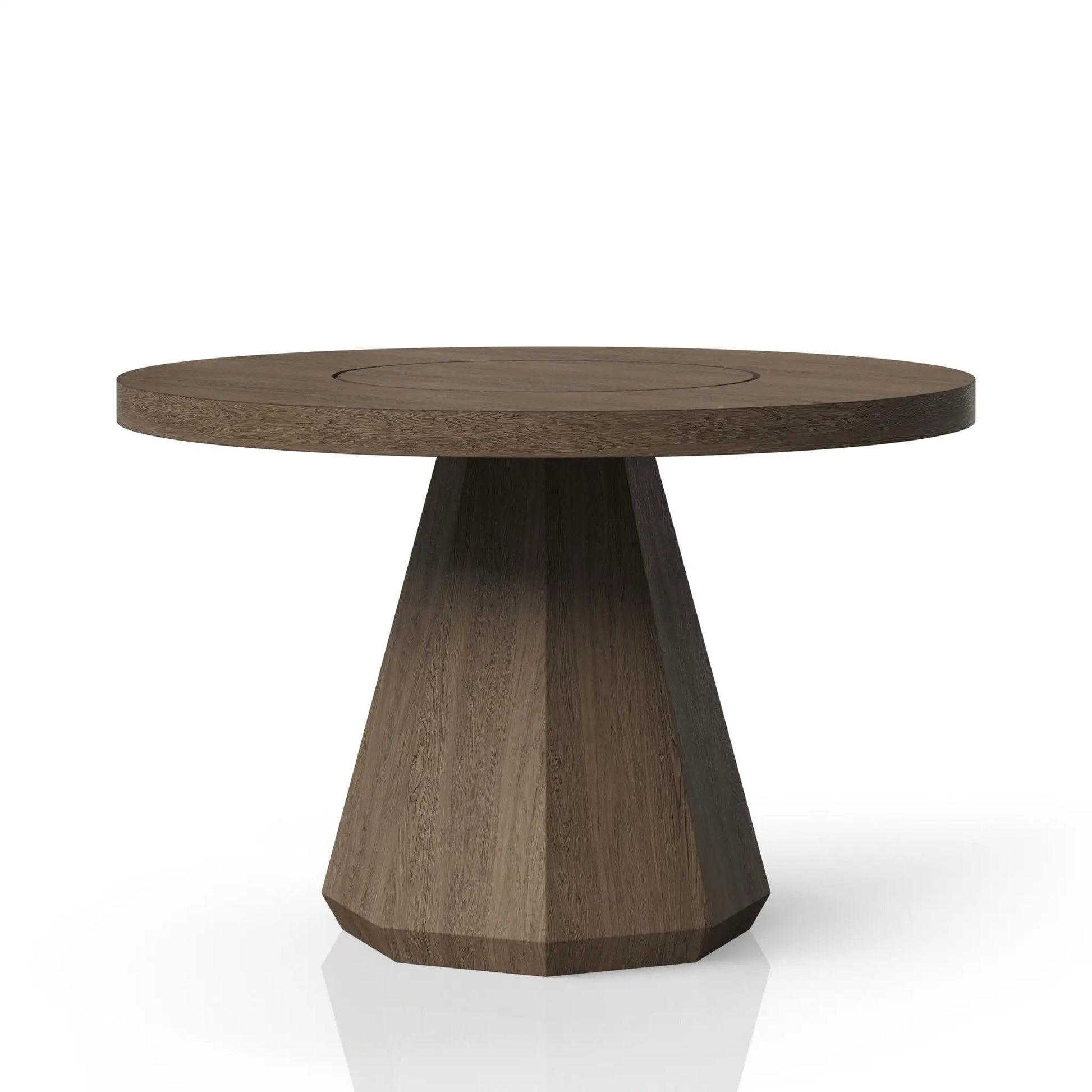 Elegant Round Dining Table Unique Piece Furniture brown wood top with pedestal base on Tampa Home & Garden Store