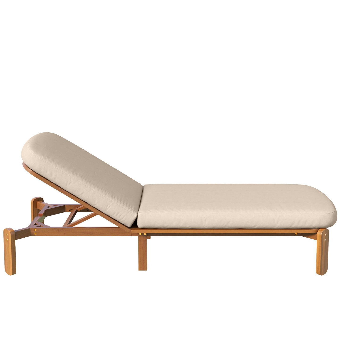 Outdoor Chaise Lounge With Adjustable Backrest beige cushions wooden HouseOfZazla sunlounger on Tampa Home & Garden Store