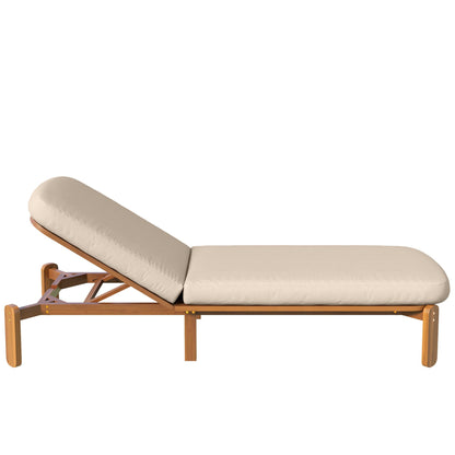 Outdoor Chaise Lounge With Adjustable Backrest beige cushions wooden HouseOfZazla sunlounger on Tampa Home & Garden Store