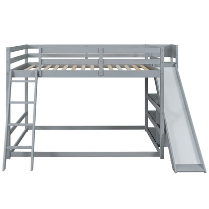 Bunk bed with ladder and slide in grey pine wood with guard rails on Tampa Home & Garden Store