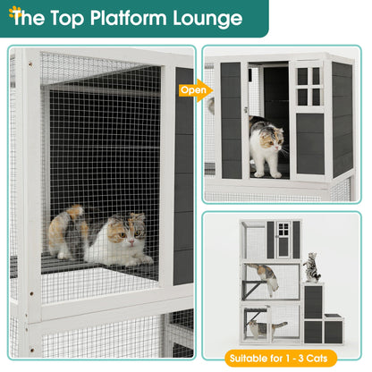 3 Tier Wooden Cat House for Indoor or Outdoor Use