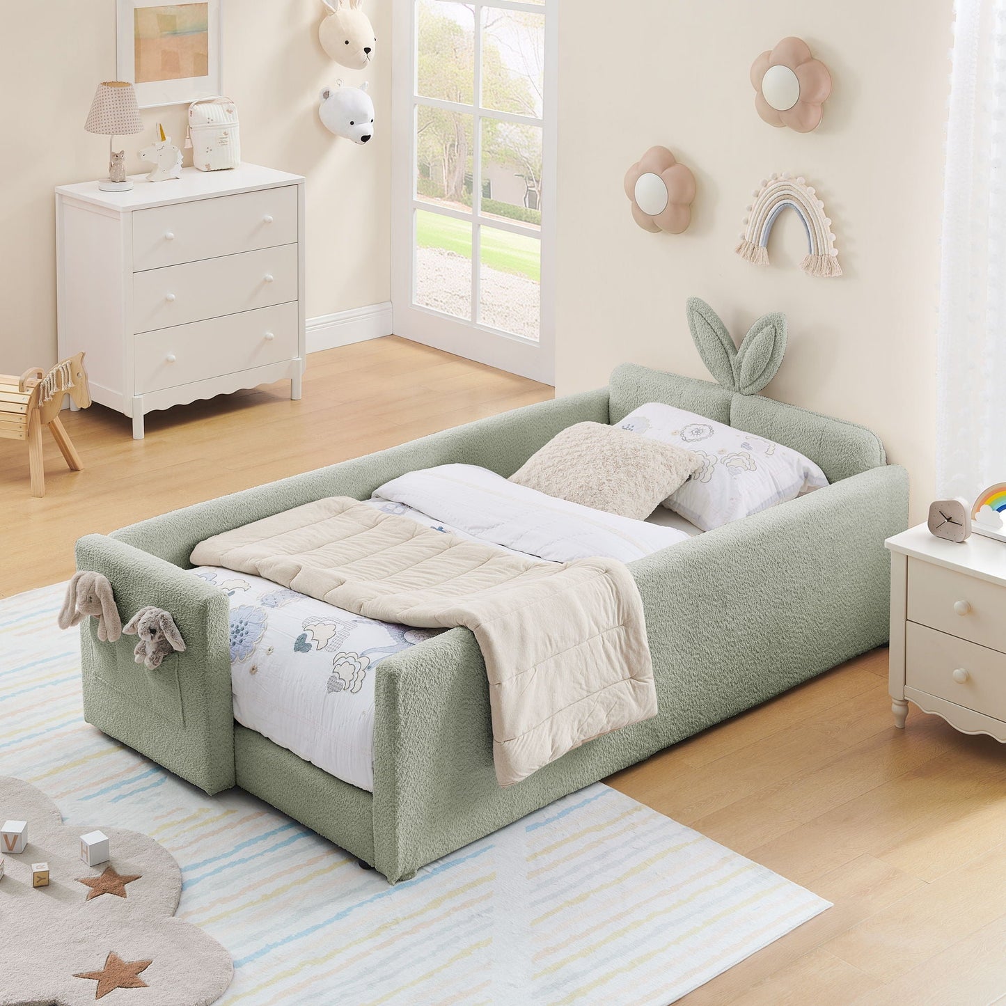 Cute Rabbit Ear Platform Bed and Safety Rail