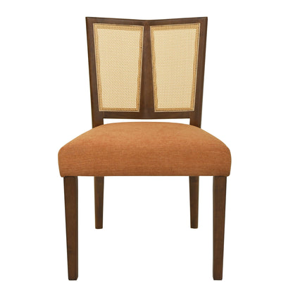 Mid Century Rattan Dining Chair Without Arms with caned back and orange seat on Tampa Home & Garden Store