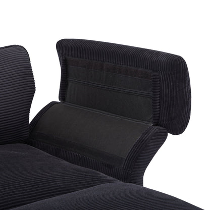 Modern Deep Seat Sectional Sofa With Ottoman black corduroy upholstery HouseOfZazla on Tampa Home & Garden Store