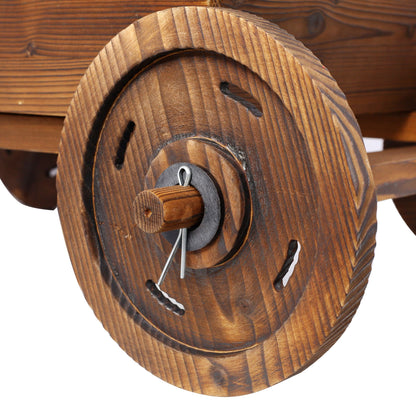 Wooden wagon planter box with wheels and drain holes in brown by HouseOfZazla on Tampa Home & Garden Store