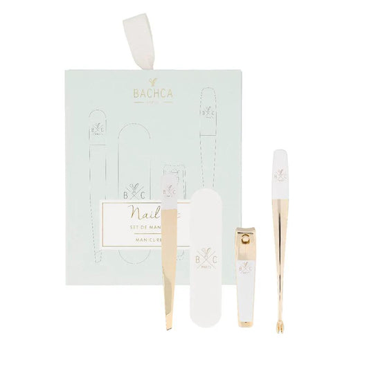 Bachca manicure kit with white and rose-gold tools in a pale blue box Nava Beauty on Tampa Home & Garden Store