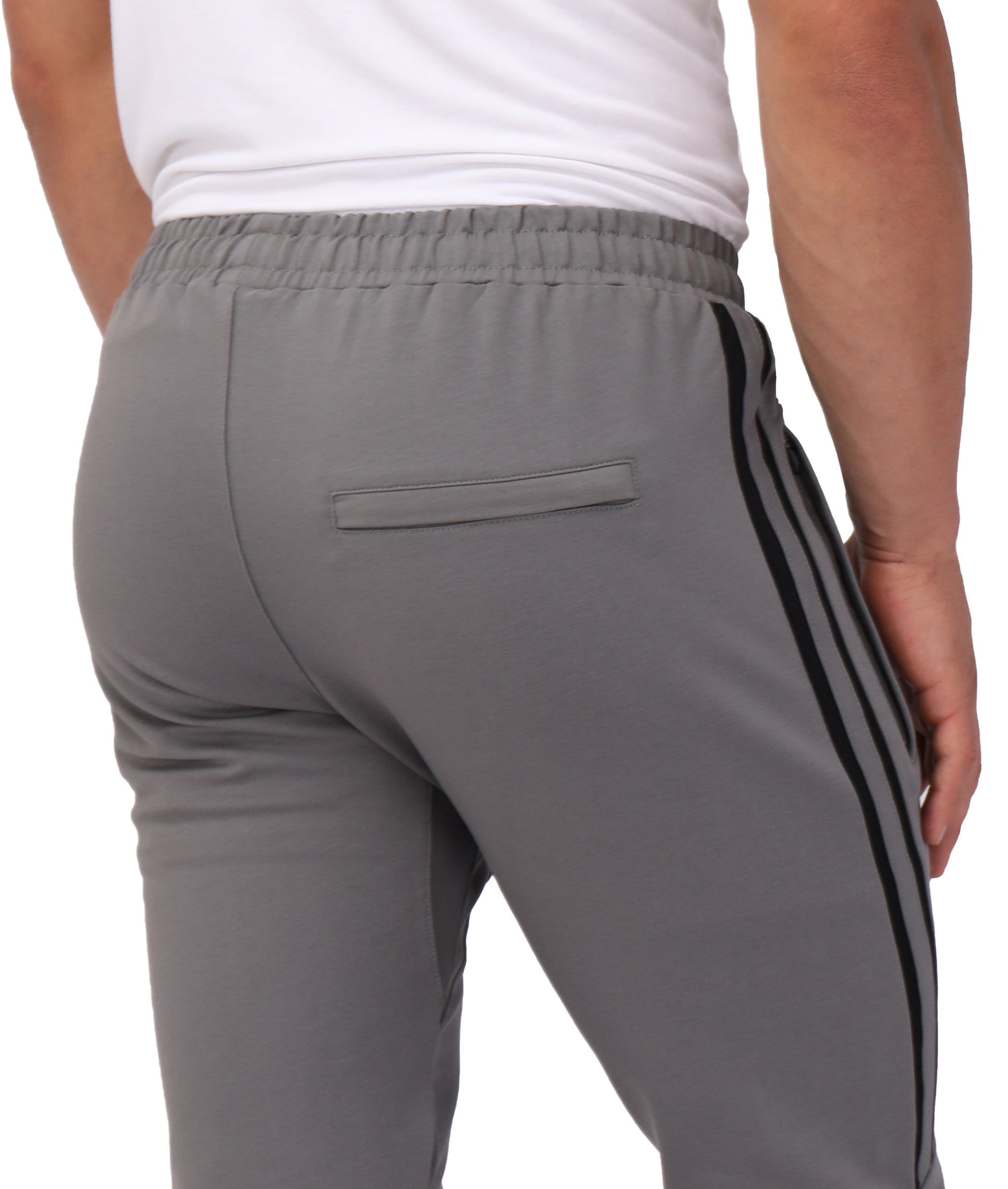 Ultimate Flex Jogger Sweatpants SCR Sportswear, men's gray activewear with black side stripes on Tampa Home & Garden Store