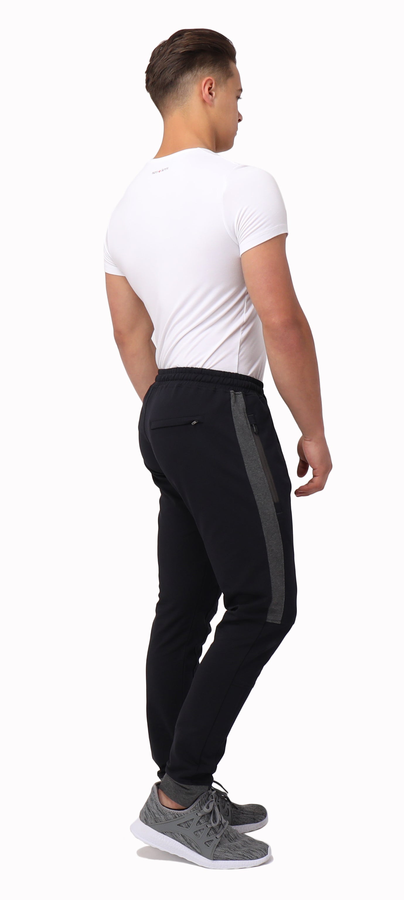 Infinite Flex Jogger Tall Fit men's joggers SCR; black with grey side stripe on waistband on Tampa Home & Garden Store