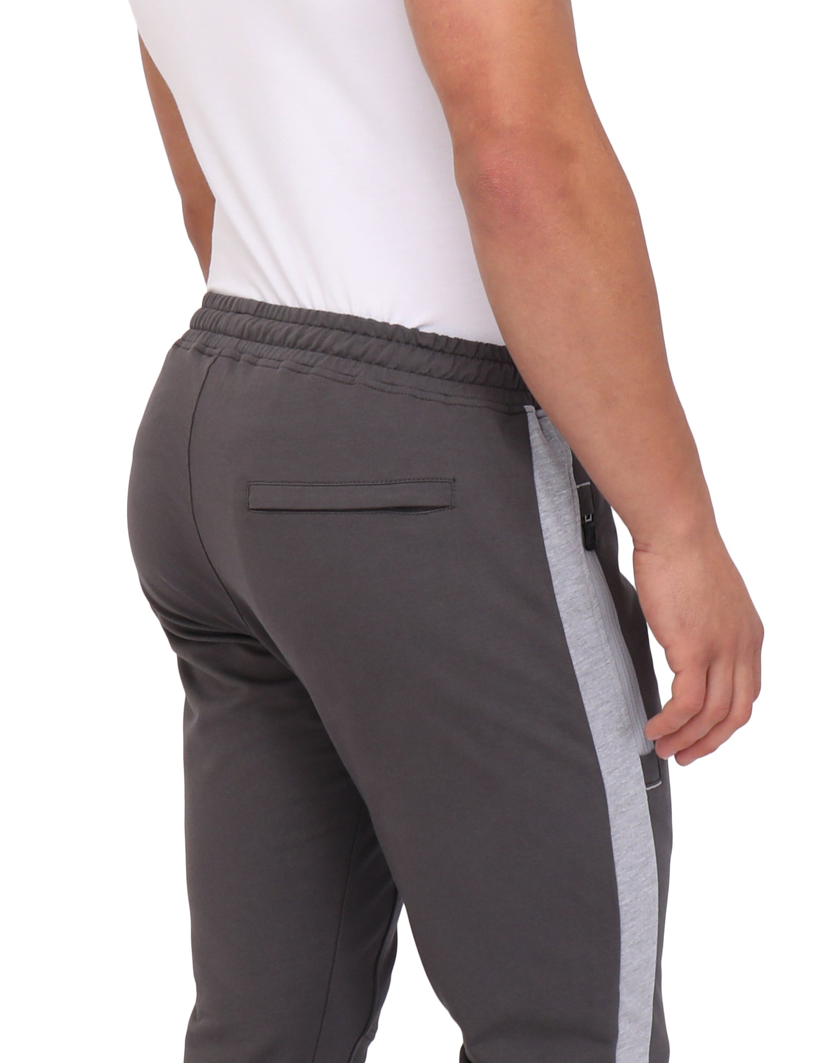 Infinite Flex Jogger Tall Fit men's activewear pants in charcoal gray with gray side panel on Tampa Home & Garden Store