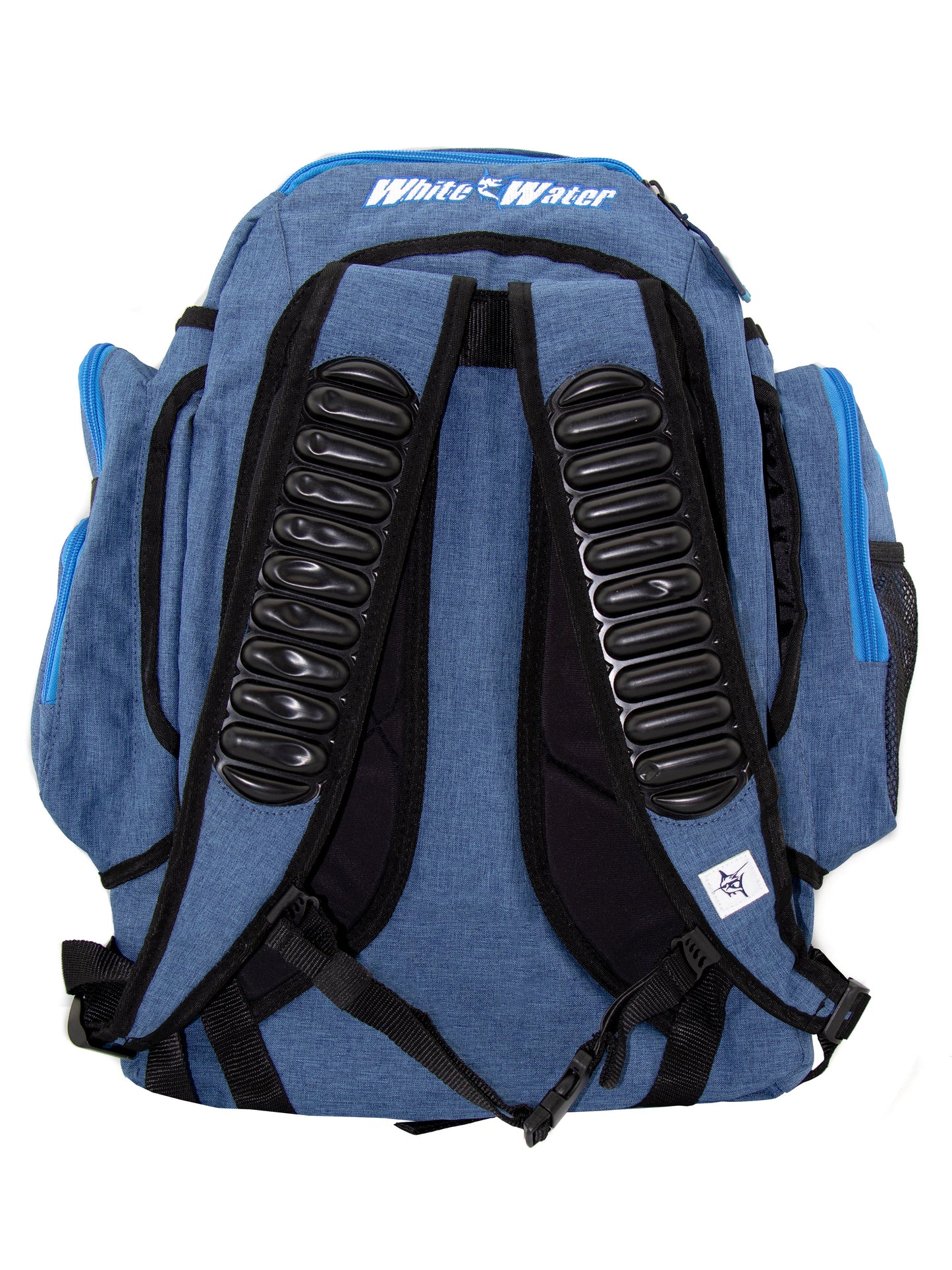 Day Trip Backpack Blue fabric by White Water Life with black padded straps and blue zippers on Tampa Home & Garden Store