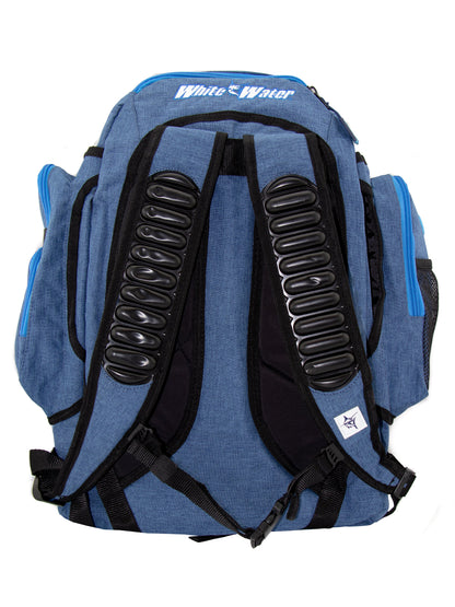 Day Trip Backpack Blue fabric by White Water Life with black padded straps and blue zippers on Tampa Home & Garden Store