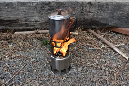 Bio Fuel Stove stainless steel camp stove with lid and pot on top, River Country Gear on Tampa Home & Garden Store