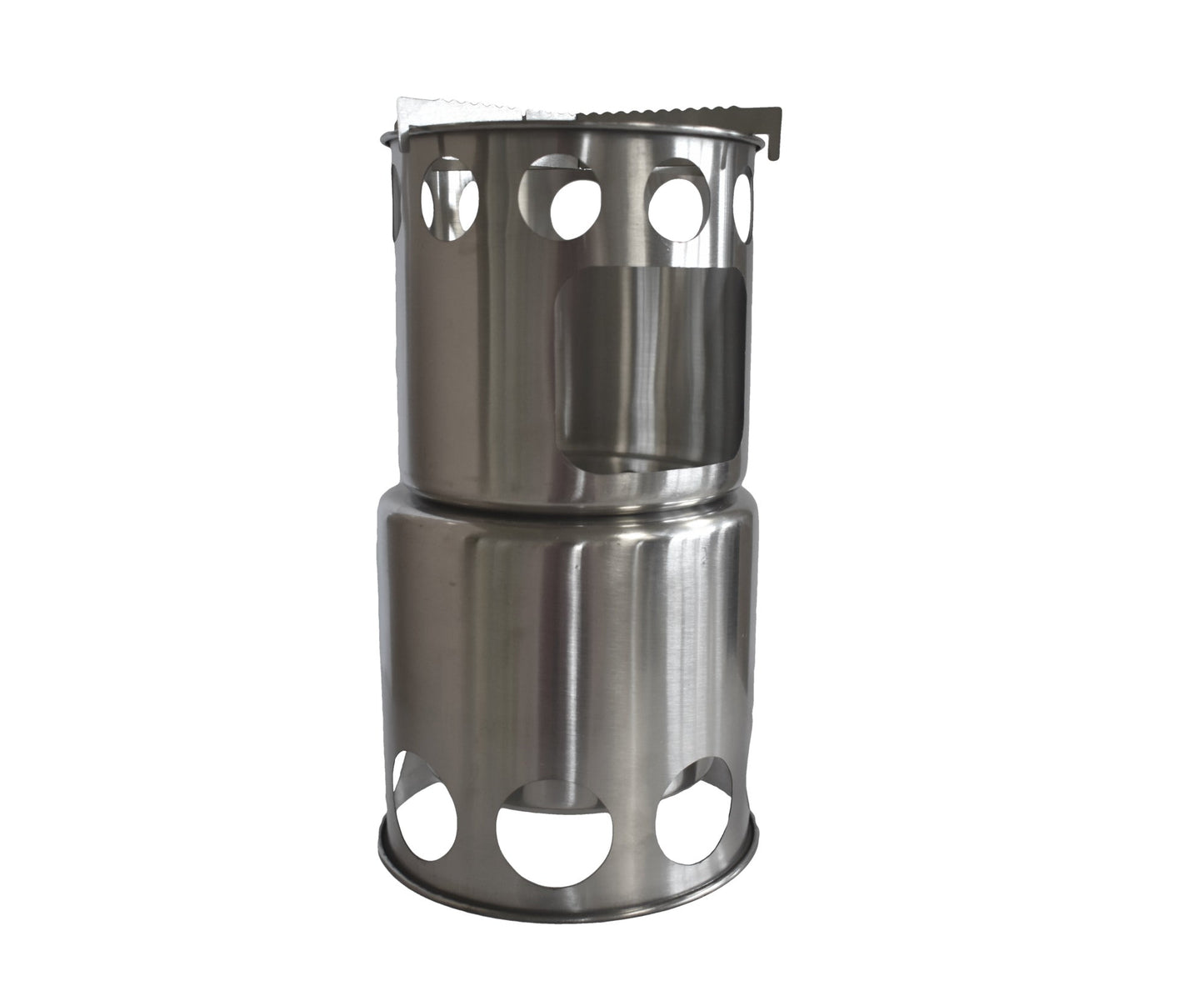Bio Fuel Stove stainless steel camping stove with perforated side walls and round cutouts on Tampa Home & Garden Store