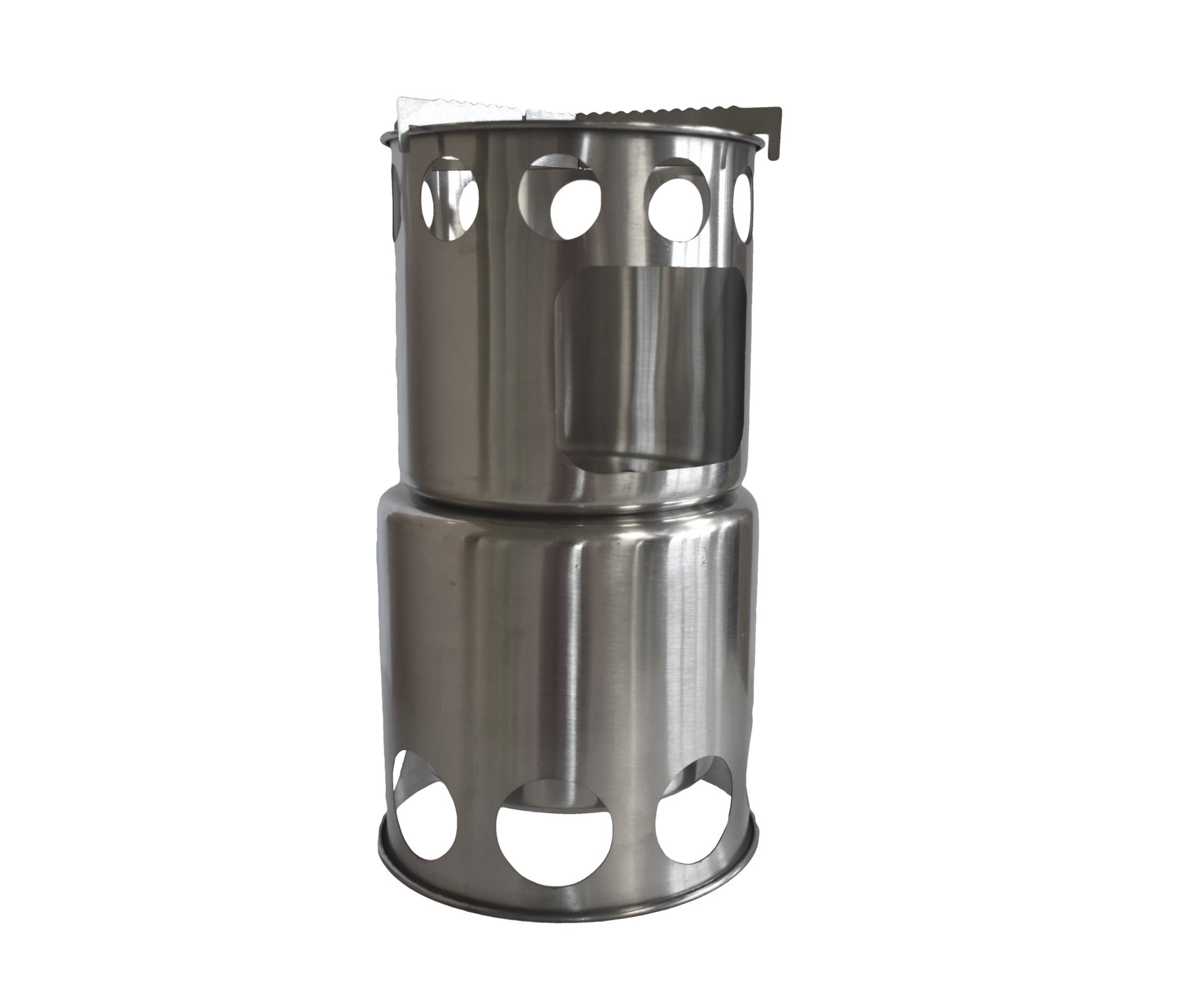 Bio Fuel Stove stainless steel camping stove with perforated side walls and round cutouts on Tampa Home & Garden Store