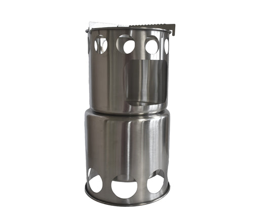 Bio Fuel Stove stainless steel camping stove with perforated side walls and round cutouts on Tampa Home & Garden Store