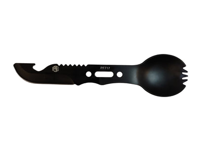 Spork River Country Gear black camping utensil with serrated edge and fork tines on Tampa Home & Garden Store