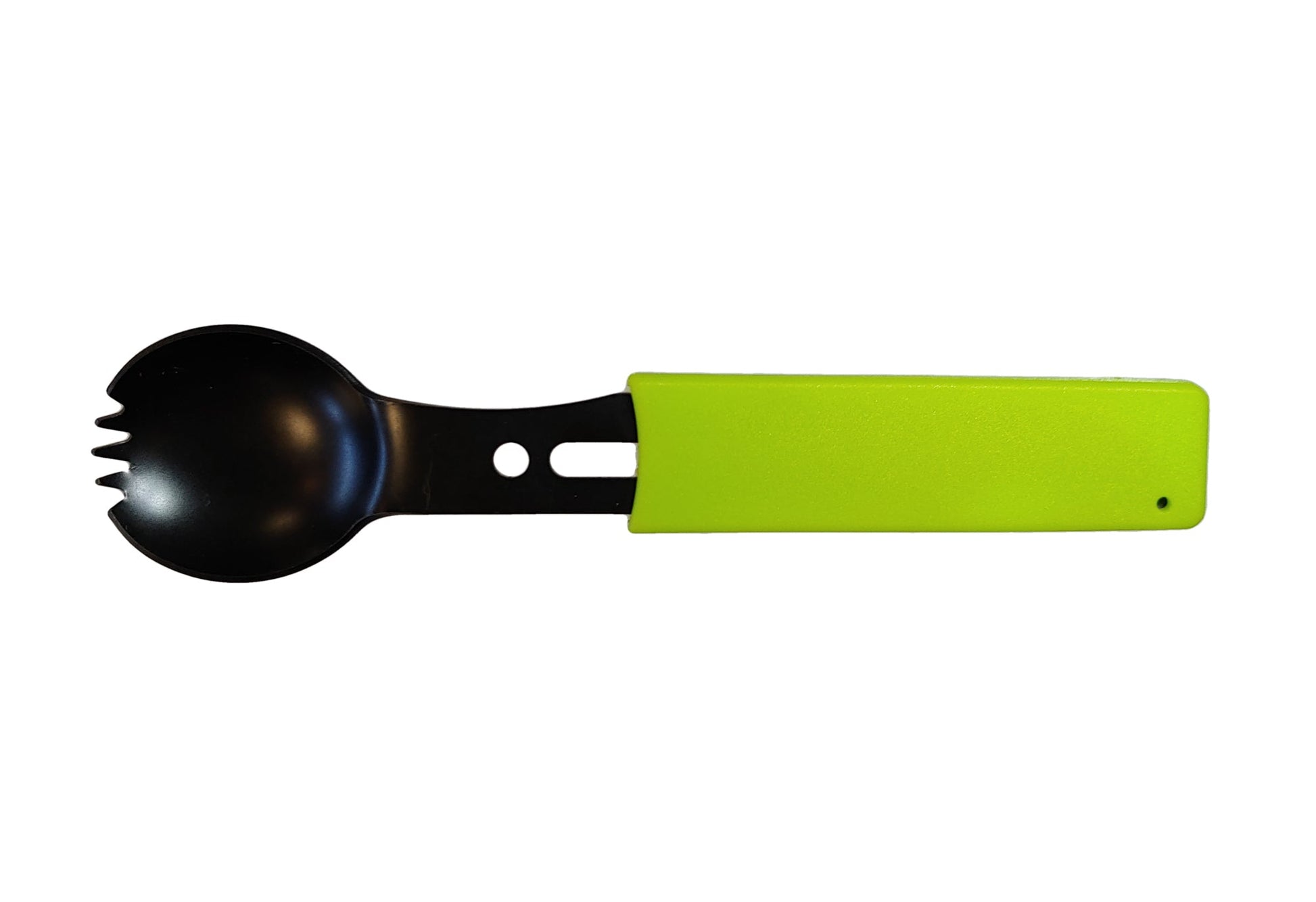 Spork black metal head with lime green handle River Country Gear camping utensil on Tampa Home & Garden Store