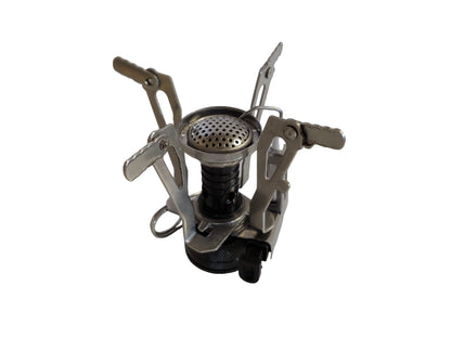 Gas backpacking stove with perforated burner head and pot supports River Country Gear on Tampa Home & Garden Store