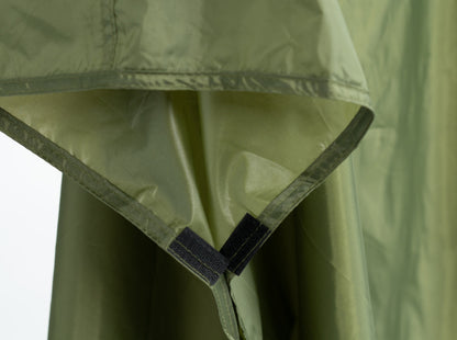 Poncho Rain Fly Tarp by River Country Gear in olive green nylon with black Velcro straps on Tampa Home & Garden Store