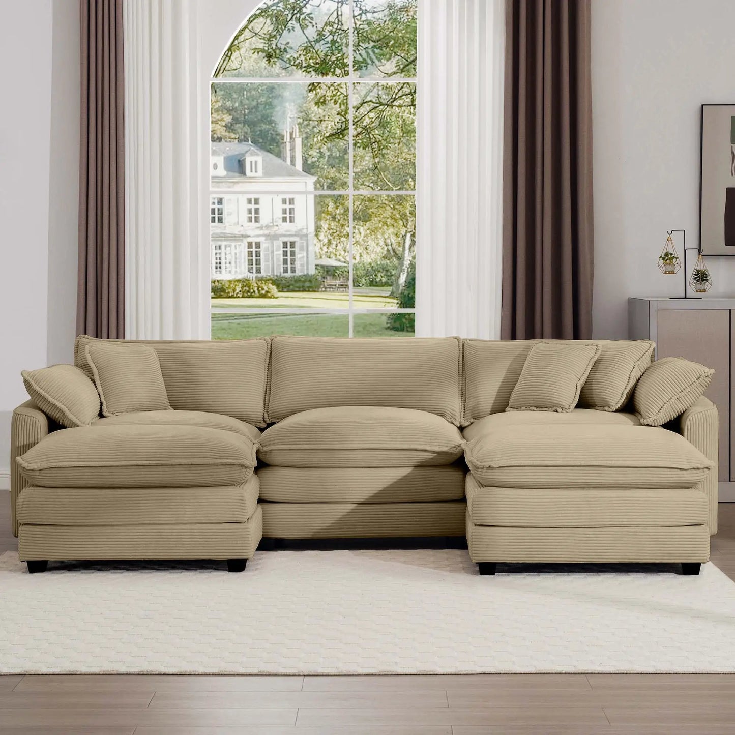Unique Piece Furniture modern oversized modular sofa with ottoman in beige corduroy deep seating on Tampa Home & Garden Store