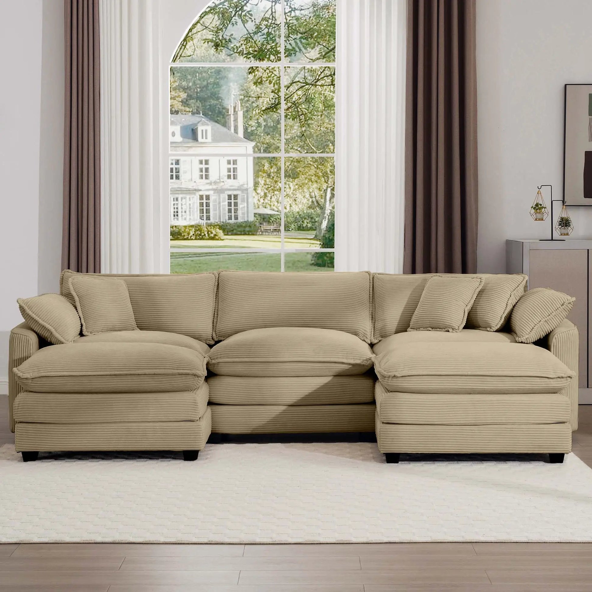 Unique Piece Furniture modern oversized modular sofa with ottoman in beige corduroy deep seating on Tampa Home & Garden Store